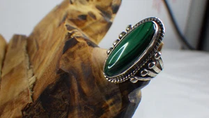 Vintage Sterling Silver 925 Ring Native Malachite Eye of Envy Harold Joe J - Picture 1 of 10