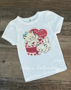 Camicia San Valentino Vintage Gattini Blusa Cuori Bambina Bambina 2T 3T 4T 5T - Foto 1 di 3