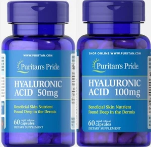Puritans Pride Hyaluronic Acid 50mg/100mg 30/60/120 Capsules for Skin & Joints - Picture 1 of 19