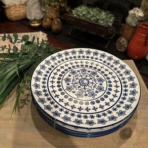 Set Of 4 Blue And White Ceramic Salad/ Dessert Plates. 10.5 inches - Picture 1 of 3