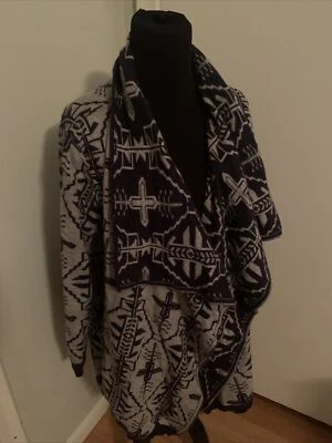 YA Los Angeles Azul Marino Gris Azteca Poncho Cárdigan Suéter - Talla Única Foto 1 de 4