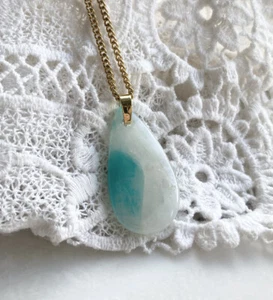 Amazonite Pendant Necklace Healing Stone Turquoise Green Gemstone Gold Pendant - Picture 1 of 5
