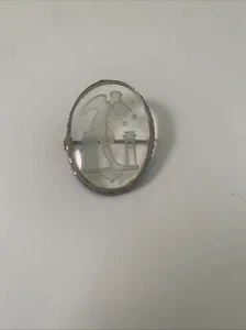 Vtg Brooch c1920 Angel blowing bubbles etched Intaglio W German set in sterling - Picture 1 of 11