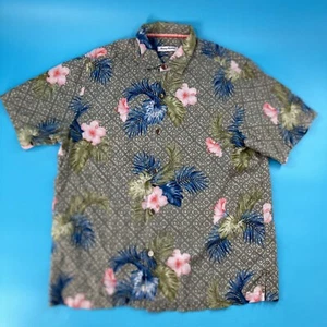 Tommy Bahama Mens Silk Hawaiian Shirt Green Multicolor Hibiscus LARGE - Picture 1 of 6