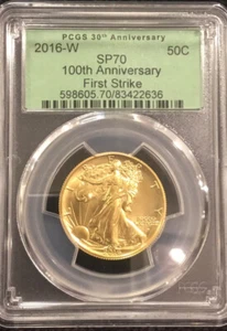 2016-W 1/2 oz Gold Walking Liberty 100th Anniversary PCGS SP70 FS With OGP & COI - Picture 1 of 9