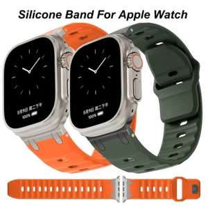 For Apple Watch Series 10 9 8 7 6 42/46mm Ultra 2 49mm Metal Silicone Band Strap - Picture 1 of 21