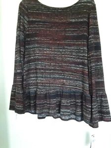 AGB WOMAN MULTI PRINTS BELL SLEEVE BLOUSE/TUNIC SZ L NWT - Picture 1 of 3