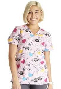 Cherokee Style #738 V-Neck Print Scrub Top in "Coffee Time" Size S - Picture 1 of 4