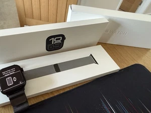 Apple Watch Series 10 46mm Jet Black Aluminium with Slate Milanese Loop Band - Picture 1 of 13