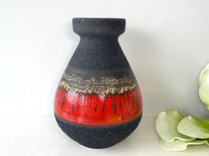 German Potteru "Carstens Tonnieshof" Fat Lava Black-Red Vase 165-20 - Picture 1 of 17