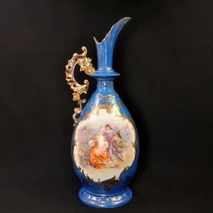 Josef Riedl Austria Tall Handled Ewer Stahl 1890-1918 Courting Couple Blue Gold - Picture 1 of 12