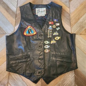 Gilet vintage vera pelle unisex associazione motociclistica cristiana spille toppe - Foto 1 di 10