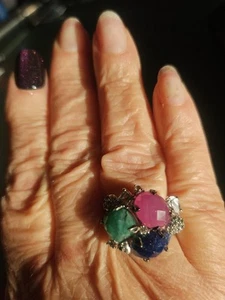 Raritäten Carol Brodie Ring Silber 925 Rubin, Saphir, Smaragd, weißer Topas Größe 8 - Bild 1 von 18