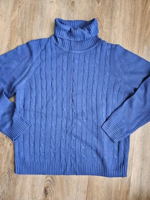 Women's White Stag Blue Cable Knit turtleneck sweater size xl - Image 1 of 4