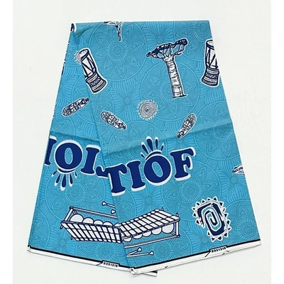 Tela estampada africana/Ankara - diseño azul, blanco Tiof Drums of Africa, patio Foto 1 de 4