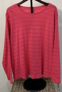 CHEROKEE Women's Everyday T-Shirt Pink Long Sleeve 1X Stretch Pullover Bright - Picture 1 of 9