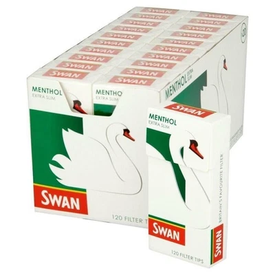 Swan Menthol Extra Slim Filter Tips 2400 Filters Pre Cut Rolling Full Box UK - Image 1 of 3
