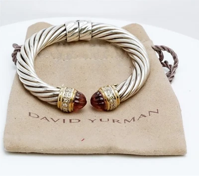 Brazalete DAVID YURMAN Tallado Turmalina Rosa y Diamante Plata 925 Oro 18K Foto 1 de 4