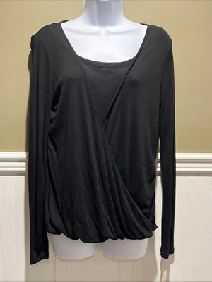 Sonoma Women’s S Ribbed Black Banded Bottom Wrap LS Top Shirt - Imagem 1 de 4