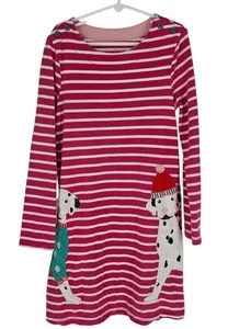 Mini Boden 100% Cotton Jersey Pink Striped Dalmation Shift Dress Girls Size 7/8Y - Picture 1 of 11
