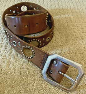 JEFF GALLEA Brown Leather Belt Sz M Silver Studs Y2K RARE - Picture 1 of 24