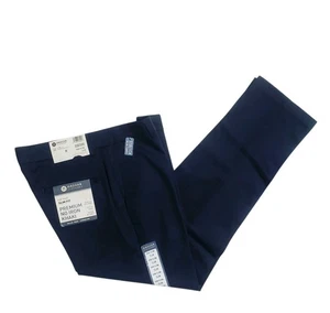 Haggar Mens Flat Front Slim Premium No Iron Stretch Khaki Dark Navy 32x29 NWT - Picture 1 of 9