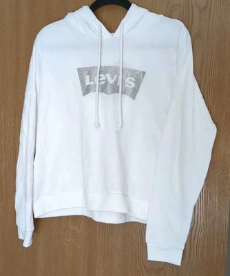 Sudadera con capucha para mujer Levi's, talla M blanca con logotipo plateado brillante nueva con etiquetas  Foto 1 de 4