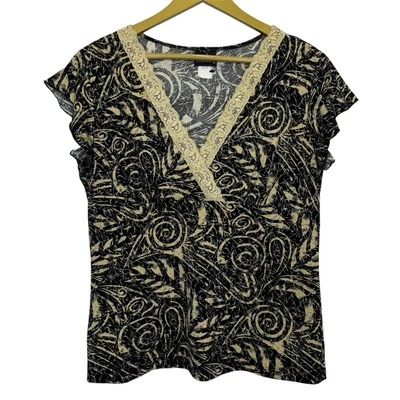 Vintage JKLA Fairy Grunge Babydoll Top Size L Brown Lace Trim Whimsigoth Y2K - Image 1 of 4