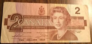 1986 BANK OF CANADA TWO DOLLARS 2$ BANK NOTE