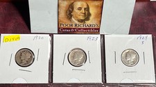 3 Very Old Ladies 1920, 1923, & 1924S, Silver Mercury Dimes Free Shipping! D1409