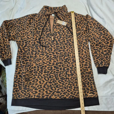 NWT BKE LEOPARD PRINT SWEATSHIRT 1/2 ZIP DRAWSTRING XL - Image 1 of 4