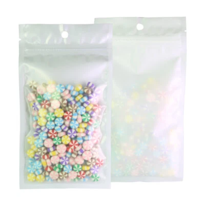 100pc Translucent Front White Back Zip Lock Bags w/ Hang Hole 12x22cm 4.75x8.5in - Image 1 of 3