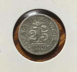 Ceylon 1903 Edward VII 25 Cents Silver Coin (VF-) - Picture 1 of 2
