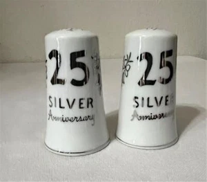 SALT PEPPER SHAKERS 25th SILVER ANNIVERSARY VINTAGE MADE IN JAPAN 1960's - Picture 1 of 5