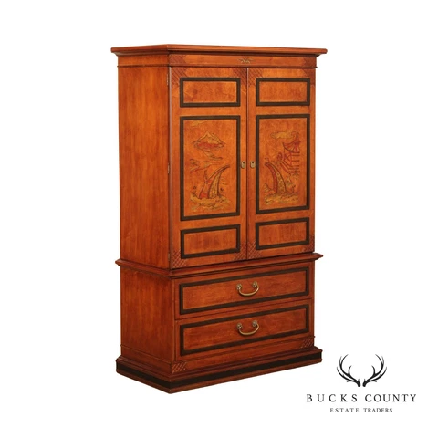 Stanley Furniture Chinoiserie Decorated Burlwood Armoire Cover
