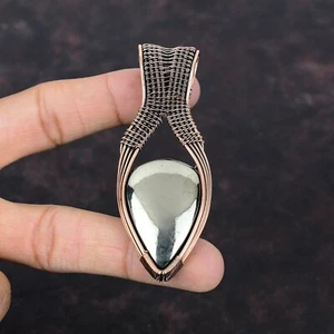 Women Day Sale Apache Pyrite Jewelry Copper Wire Wrapped Pendant For Girls 3.27" - Picture 1 of 6