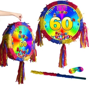 60e anniversaire Pinata jubilé d'or numéro unisexe arc-en-ciel happy party jeu soixante - Photo 1/4