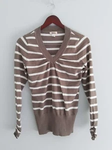Suéter Pullover Para Mujer Route 66 Talla M Cuello en V Marrón Chocolate Rayas Fruncido Top - Imagen 1 de 10