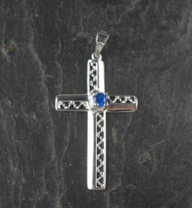 Anhänger Kette rhodiniert Kreuz mit Stein 925er Sterling Silber - Picture 1 of 2
