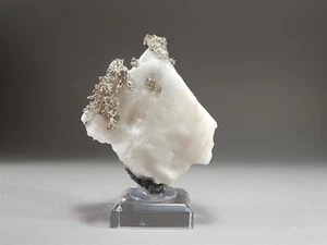 Native Silver Allargentum & Dyscrasite Crystals in White Calcite Matrix #34 - Picture 1 of 6