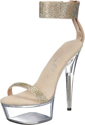 Ellie Shoes 609-ANIKA 6" Stiletto with Rhinestone Strap, Gold, Size 7 - Image 1 of 4