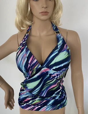 La Blanca Size 10 Top, 8 Bottom Blue Multi Padded Cup Tankini Set NWT MSRP $155 - Image 1 of 4
