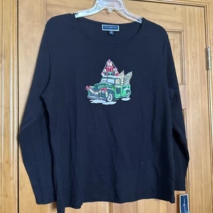 Karen Scott T-Shirt, Christmas Truck, Long Sleeve Black Shirt Size 2X, $39 NWT - Picture 1 of 7