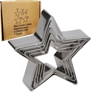 Star Cookie Cutter Set-5 Pcs Stainless Steel Five-Pointed Star Biscuit Molds Fon - Picture 1 of 12