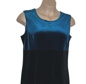 Coldwater Creek Damen Kleid Größe 16 Blau Schwarz Velours Ärmellos Maxi 90er Y2K - Bild 1 von 10