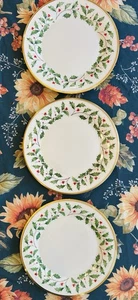(3) Lenox Holiday Dimensions Goldrand Stechpalme & Beere 10,5" Essteller *LESEN - Bild 1 von 13