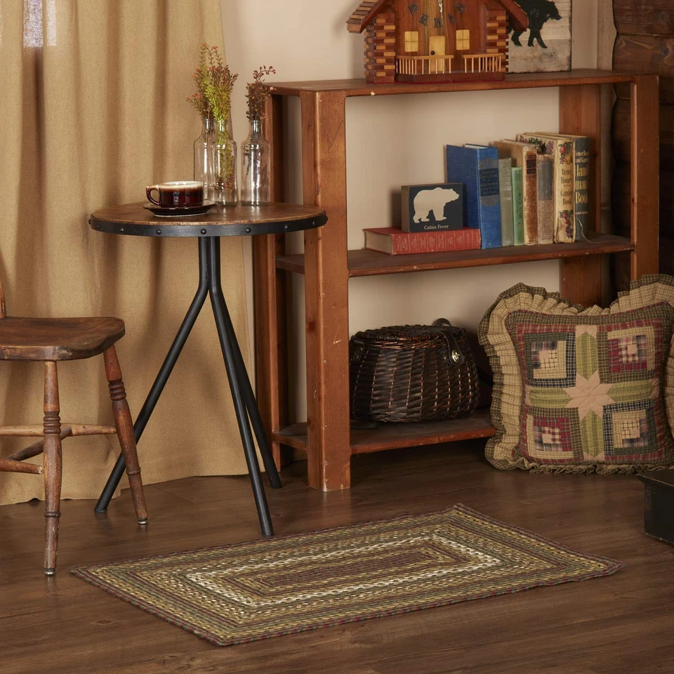 VHC Brands Tea Cabin Jute Rectangular Rug 24x36 Country Braided Flooring Mos...