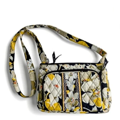 Vera Bradley Retired Dogwood Pattern Crossbody Bag Quilted Black Yellow Floral - Image 1 of 4