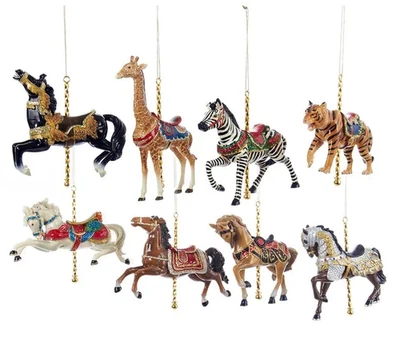 KURT ADLER 5" SET OF 8 CAROUSEL HORSE & ANIMAL CHRISTMAS ORNAMENT SET C8523