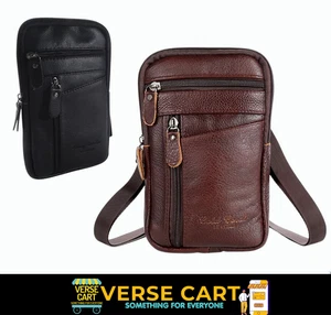 Men's Genuine Leather Fashion Phone Pouch Belt Bag Waist Shoulder Crossbody - Picture 1 of 12